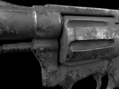 Hand made old revolver game ready 3D model