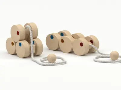 Toy Wooden Pull Vehicle 3D model