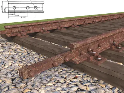 Old railway on wooden sleepers 3D model