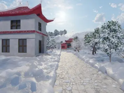 Snowy Mountain Village 3D model 2