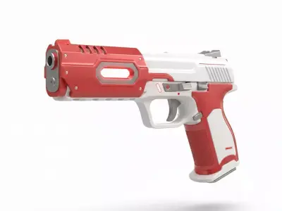 Futuristic Medical Pistol 3D Model White and Red Sidearm Low-poly 3D model