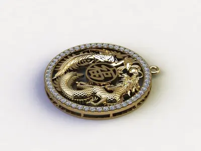 Dragon and Phoenix pendant jewelry  3D model