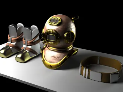Diver Suit Parts antique Free 3D model
