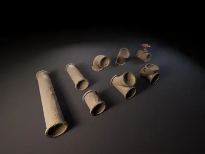 Modular Pipe System Low-poly 3D model