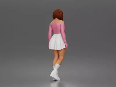 young woman standing pose in off shoulder top skirt outfit 3D print model