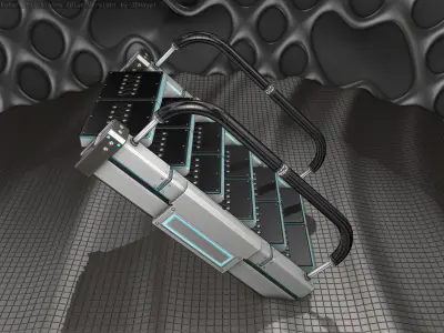 Sci-Fi Stairs - 6 - Silver Blue Neon Light Version  Low-poly 3D model