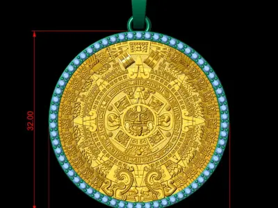Mayan Calendar 1 and 25inch Diamond Pendant  3D print model