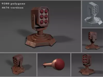 Simple tower-defense missile turret Low-poly 3D model