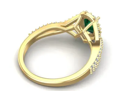 Antique Halo Style Emerald Proposal Twist Band Ring 3D print model