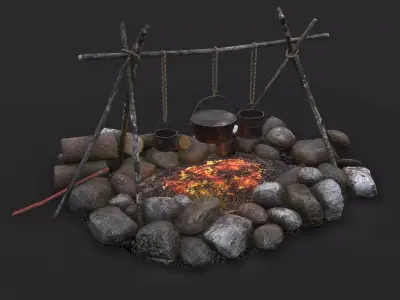 Camping Fire Pit  Low-poly 3D model