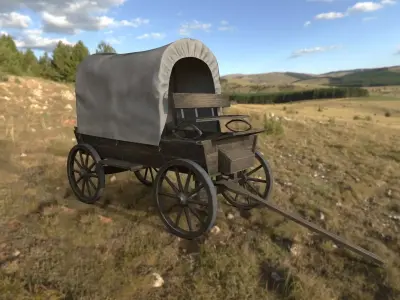 Realistic Medieval Covered Wagon Low-poly 3D model