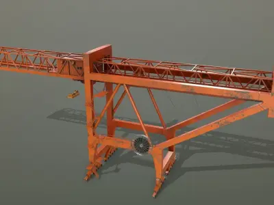 PBR Port Container Crane - Orange Low-poly 3D model