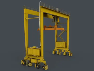 PBR Rubber Tyred Gantry Crane RTG V2 - Yellow Light Low-poly 3D model