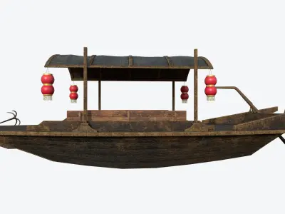 Chinese Boat Low-poly  PBR  Low-poly 3D model