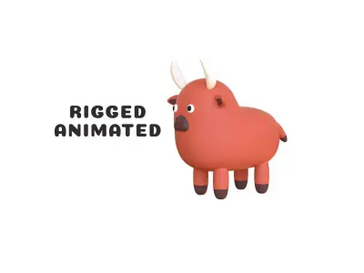 Low-Poly Bull Animated - Fun World Animal  Low-poly 3D model