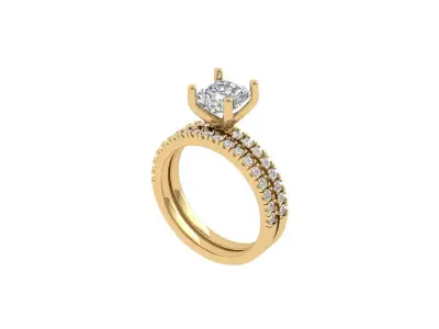 Solitair Ring Bridal Set 3D print model 60