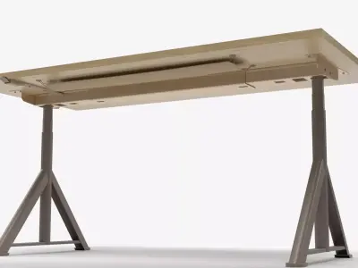 Modern Wooden Desk with Adjustable Stool 3D model