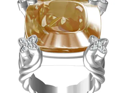 Cushion Cut Stone Split Rope Shank Ring 3D print model