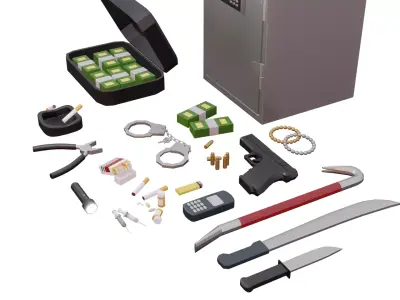 24 MORE objects gameready CRIMINAL PACK Low-poly 3D model