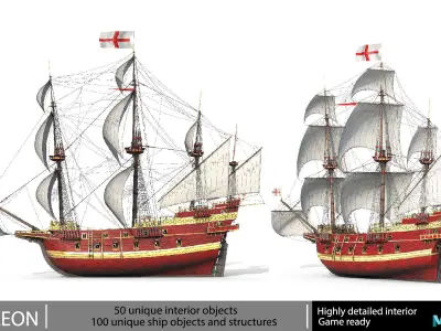 This 3D Galleon red  includes a fully detailed interior 04 3D model