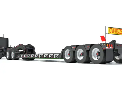 Semi Truck with Lowboy Trailer 3D model 6