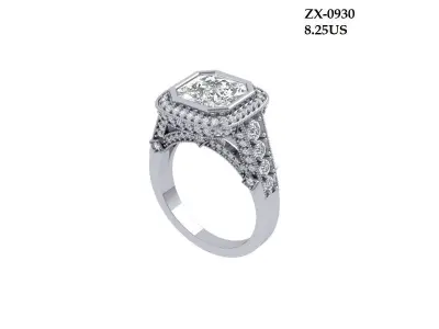 Asscher Art Deco Ring 3D print model 2