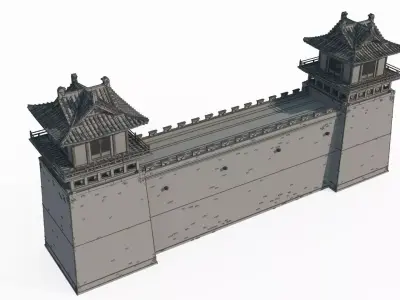 Ancient Asian architecture city wall corner tower 3D model