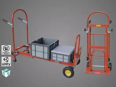 Convertible Hand Truck Red All PBR Unity UE Low-poly 3D model