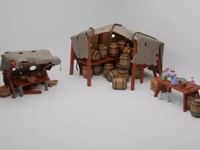 Low-Poly Street Market Assets for Games Low-poly 3D model
