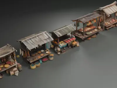 Stylized Medieval Market Stalls 3D model