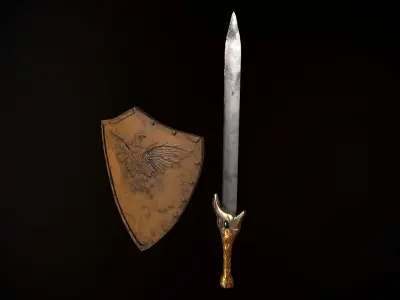 Sword n Shield Low-poly 3D model