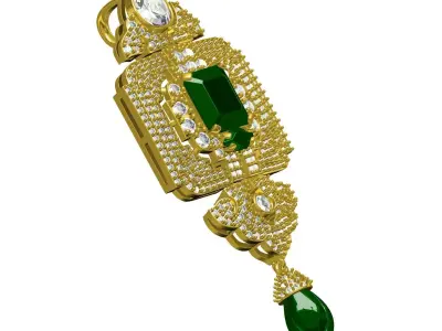 Antique Green Pearl Drop Art Deco Diamond Pendant 3D print model