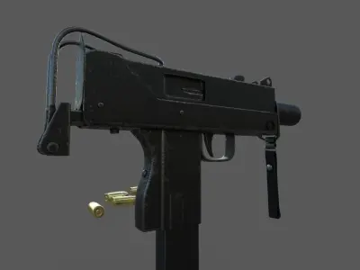 MAC-10 Game Ready gun with bullets Low-poly 3D model