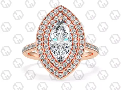 Ring 205 Marquise Shape Cathedral Double Halo pave set with Gems 3D print model