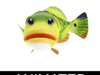 Peacock Bass Fish Cartoon Animated Low-poly 3D model