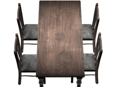 Antique Dining Table Set Low-poly 3D model
