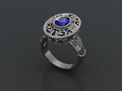 Antique Womens Stone Sterling Silver Ring 3D print model