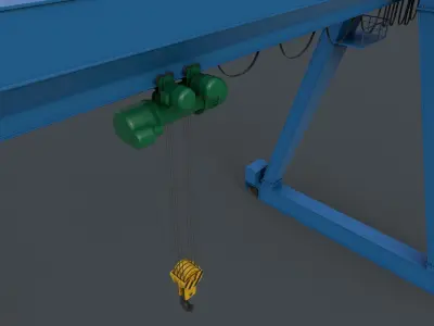 PBR Single Girder Gantry Crane V1 - BLUE LIGHT Low-poly 3D model