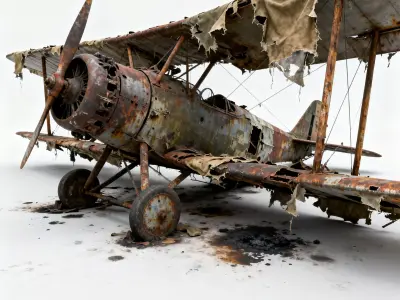 Realistic Wrecked Vintage Biplane 3D Model Low-poly 3D model