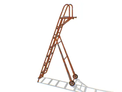 Red Steel Ladder Wheels Aircraft Maintenance Lowpoly 3D Model Low-poly 3D model