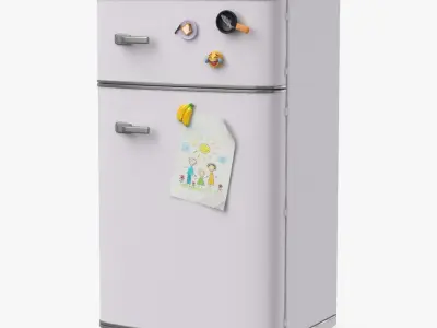 Vintage Fridge with Decorative Magnets and Child Drawing 3D model