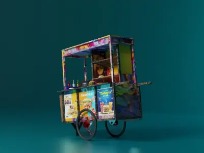A fast food street food truck ready for games and movies Low-poly 3D model