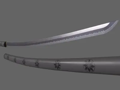 PBR Katana Japanese Sword Grey V3 Low-poly 3D model