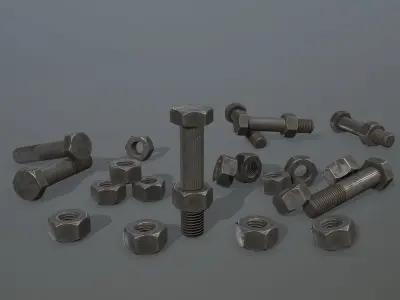 Bolts bolt and nut Low-poly 3D model 5