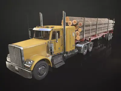 Flat Top Semi Truck Logging Trailer Low-poly 3D model