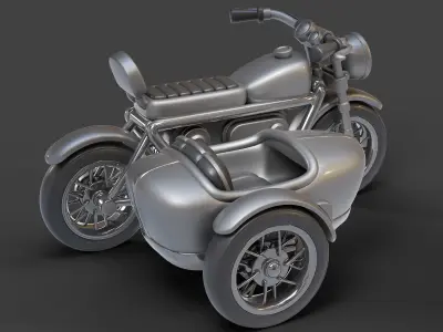 Cartoon Motorcycle With Sidecar 01 3D model