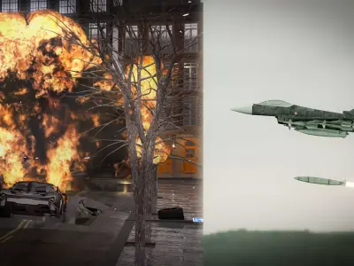 3D Animation of a Jet Fighter Launches a Missile at a Car 3D model