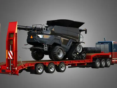 57P Heavy Duty 3-Axle Semi Truck with Combine Harvester  3 in 1 3D Model Pack