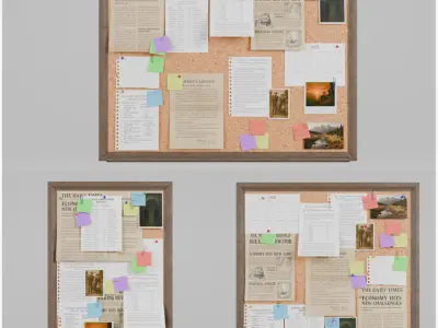 Classic Wooden Corkboard Trio - Customizable Wall-Mounted Pin Boards 3D model