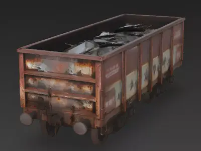 Realistic Full Rusted Gondola Train Car 3D Model Low-poly 3D model